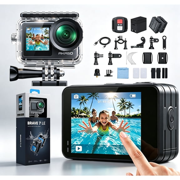 AKASO Brave 7 LE 4K30FPS 20MP WiFi Action Camera with Touch Screen EIS 2.0 Zoom Remote Control 131 Feet Underwater Camera Support External Microphone Vlog Camera