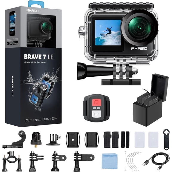 AKASO Brave 7 LE 4K30FPS 20MP WiFi Action Camera with Touch Screen EIS 2.0 Zoom Remote Control 131 Feet Underwater Camera Support External Microphone Vlog Camera