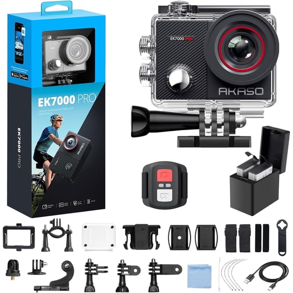 AKASO EK7000 Pro Action Camera 4K30fps Waterproof Camera with Touch Screen Underwater Camera EIS 131FT 170° Wide Angle Remote WiFi 5X Zoom