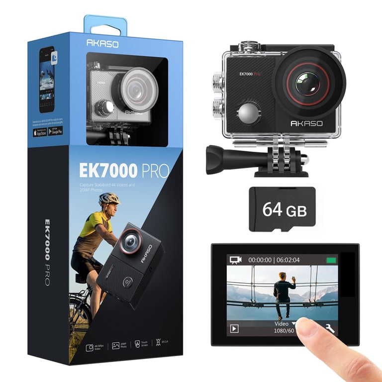 AKASO EK7000 Pro 4K Action Camera, 64GB Card, Waterproof