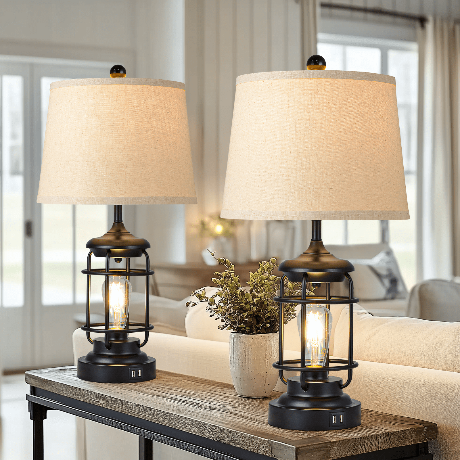 AKASUKI 22'' Modern Farmhouse Metal Edison Table Lamps for