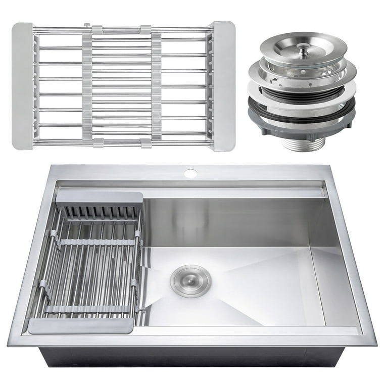 33 L x 22 W Drop-In Kitchen Sink with Adjustable Tray and Drain Strainer  Kit