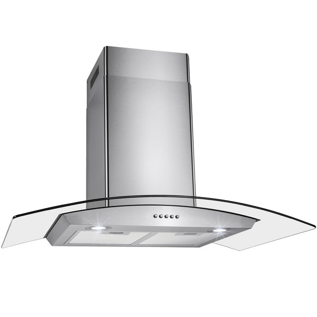 AKDY 36" Stainless Steel Tempered Glass Wall Mount Kitchen Vent Range Hood Push Buttons w/ Mesh Filter LED Lights