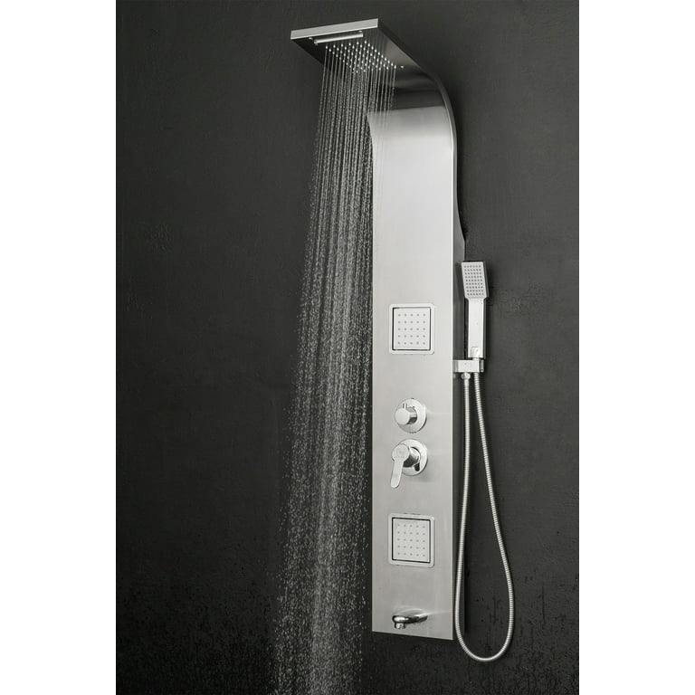 55 inch 3- Jet Stainless Steel Shower Panel System with Rainfall, Waterfall Shower Head, Tub Spout & Handheld Shower - Matte Black Finish