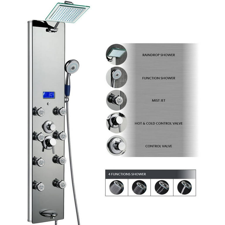 AKDY SP0031 52 Rainfall Shower Panel Tower System with Handheld Shower  Head, Silver Tempered Glass Aluminum 