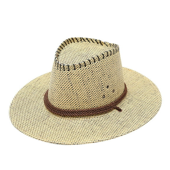 AKEGAMN Adult Casual Plaid Summer Western Fashion Cowboy Sun Hat, Wide Brim Travel Sun Cap, Yellow One Size