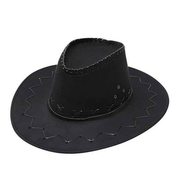AKEGAMN Adult Casual Solid Suture Summer Western Fashion Cowboy Sun Hat, Wide Brim Travel Sun Cap, Black One Size