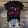 thumbnail image 1 of AKEGAMN Black Casual Printing Short Sleeve V Neck Loose T Shirt Blouse, S-3XL, 1 of 3