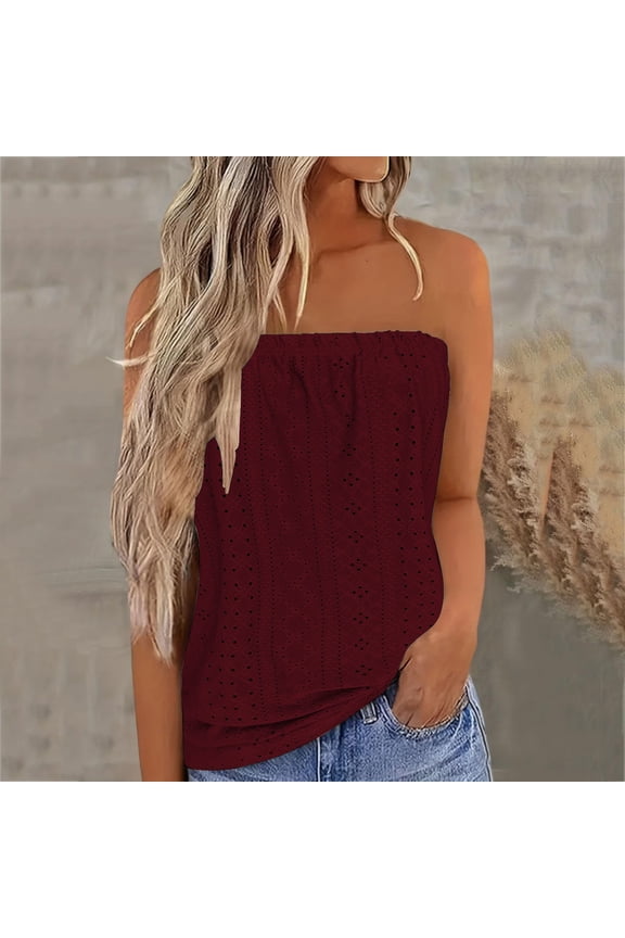 Breathable Sleeveless Summer Tops Stretch Tube Top Off Shoulder Top Casual Beach Strapless Top Backless Top, Red XXL, Size S-XXL