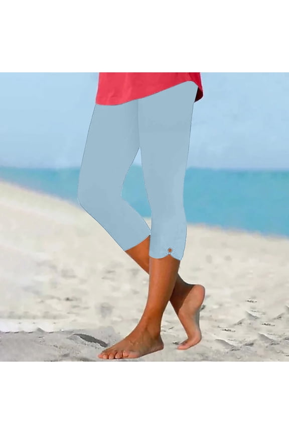 Capri Leggings for High Waisted Cutout Yoga Capris Cozy Cropped Pants, Blue S-3XL