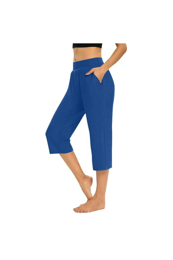 Capri Leggings for High Waisted Cutout Yoga Capris Cozy Cropped Pants, Blue S-3XL