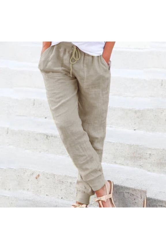 Casual Print Pants Wide Leg Loose Pocket Harem Pants, Beige XL, Size S-3XL