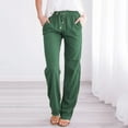 thumbnail image 1 of AKEGAMN Cotton and Elastic Waist Drawstring Long Solid Straight Casual Pants, Green XL, Size S-3XL, 1 of 6