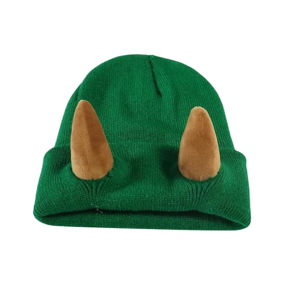 AKEGAMN Devil Horns Knitted Beanie Hat for Men and Women, Green One Size