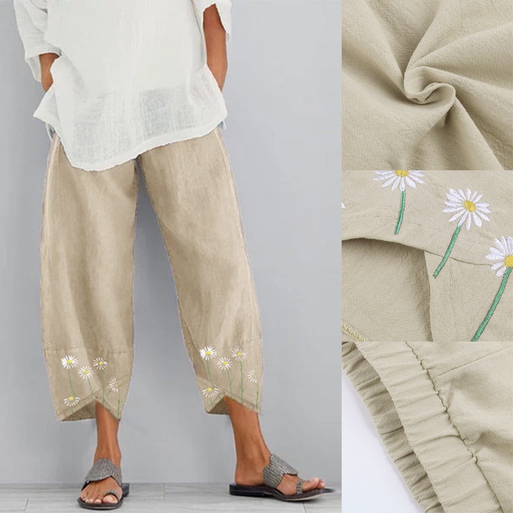 Daisy embroidery slim leg pant