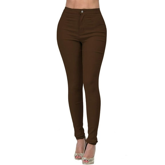 AKEGAMN Fashion Pure Color High-waisted Straight-barrel Small Feet Jeans, Brown XL, Size S-XXL