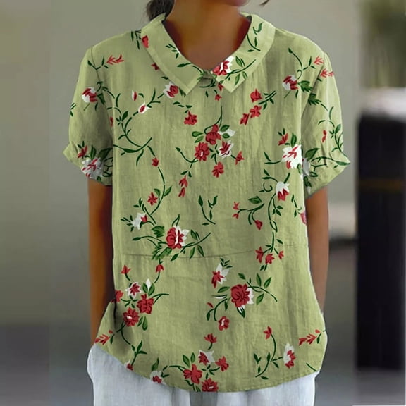 AKEGAMN Floral Print 3/4 Sleeved Round Neck Loose Large Size T-Shirt, Green 4XL, Size S-4XL