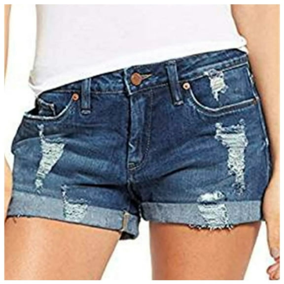 AKEGAMN High Waist Slim Jeans Hole Summer Shorts, Blue S, Size S-XXL