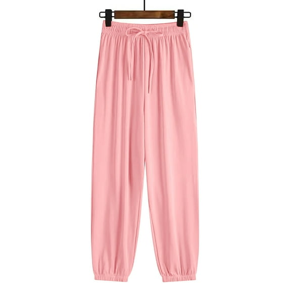 AKEGAMN Ice Silk Sweatpants Loose Bunched Feet Summer Thin Casual Wide Leg, Pink S-3XL
