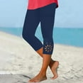 thumbnail image 1 of AKEGAMN Knee Length Capri Leggings Summer Cropped Pants Casual Solid Comfy Capris, Blue S-3XL, 1 of 6