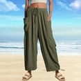 thumbnail image 1 of AKEGAMN LILLUSORY Linen Wide Leg Casual Loose Beach Palazzo Pants, Green S-3XL, 1 of 5