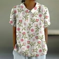 thumbnail image 1 of AKEGAMN Lapel Retro Striped Back Button Loose Casual T-Shirt, Pink M, Size S-4XL, 1 of 4