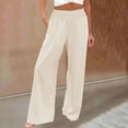 thumbnail image 1 of AKEGAMN Linen Palazzo Pants High Waist Wide Leg Summer Casual Beach Trousers, White S-3XL, 1 of 5
