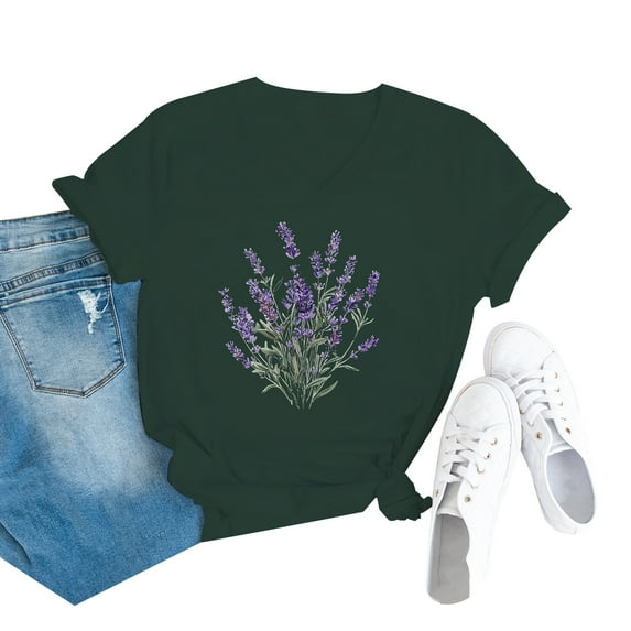 AKEGAMN Multicolor Boho Wildflower Graphic Vintage Floral Loose Short Sleeve Casual T Shirt, S-3XL