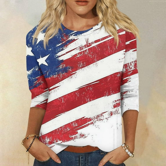 AKEGAMN Red Independence Day Crew Neck Graphic Tee - Patriotic Print Top, S-3XL