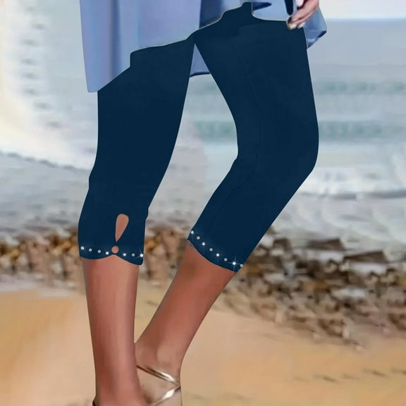 AKEGAMN Solid Color Casual Hot Tight Leggings Yoga Cropped Pants, Blue S-3XL