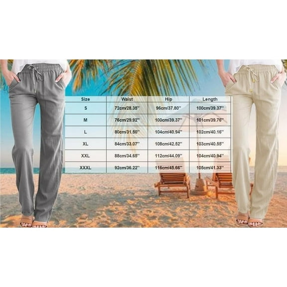 AKEGAMN Solid Elastic Waist Drawstring Linen Cotton Casual Straight Pants, Beige S-3XL