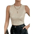 thumbnail image 1 of AKEGAMN Sparkly Sequin Crop Tank Top - Sleeveless, Round Neck, Keyhole Back, Slim Fit, Gold M, Size S-XL, 1 of 9