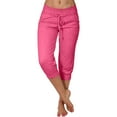 thumbnail image 1 of AKEGAMN Summer New Fashion Casual Cropped Elastic Solid Pants, Pink M, Size XS-XXL, 1 of 9