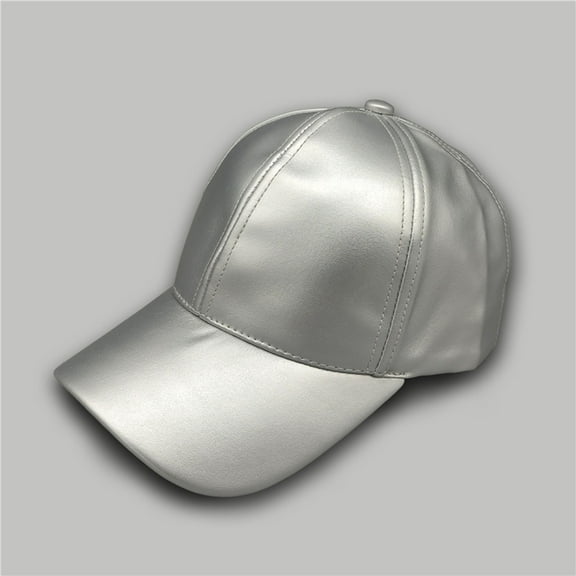 AKEGAMN Unisex Adjustable Solid PU Baseball Cap for Men and Women, Silver One Size