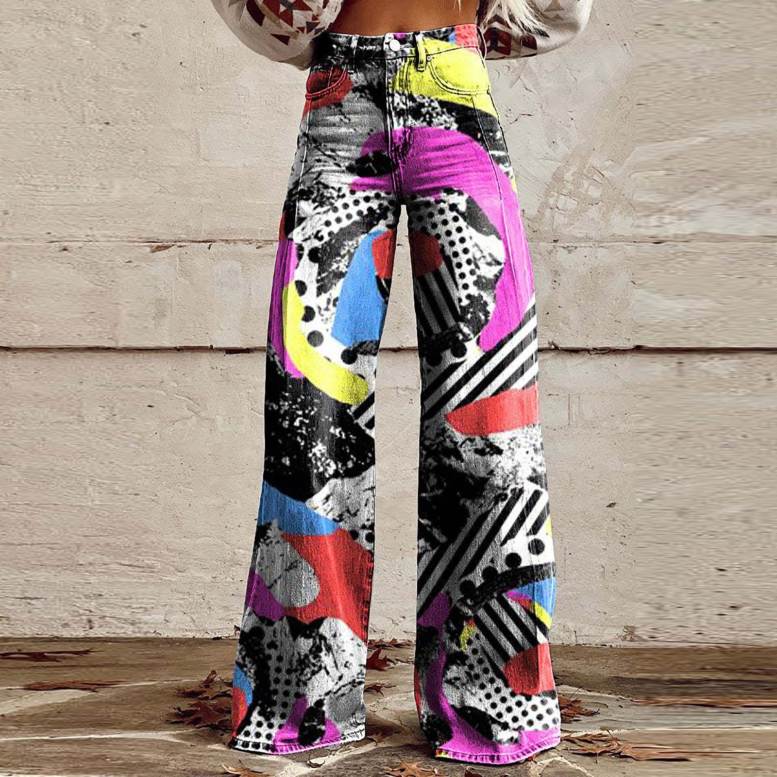 Women's Vintage Flower Daisy Print Casual Wide Leg Pants
