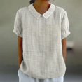 thumbnail image 1 of AKEGAMN With Pockets Breathable Cotton Linen Loose Large Size Slimming Lapel Shirt Short Sleeve Top, White M, Size S-XXL, 1 of 5
