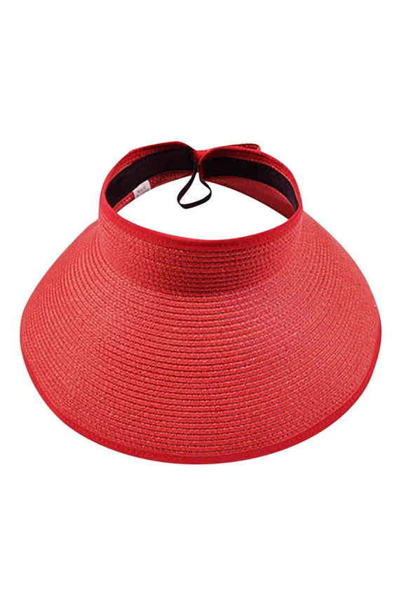 Women Bowtie Visor Foldable Sun Cotton Cap, Red One Size
