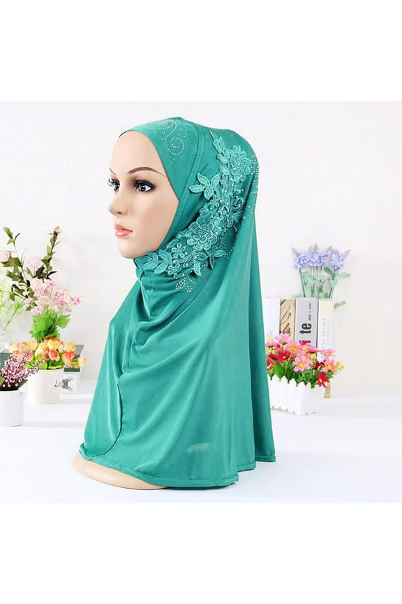 Women Convenient Hijab Shawl Crepe Double Loop Headscarf, Blue One Size