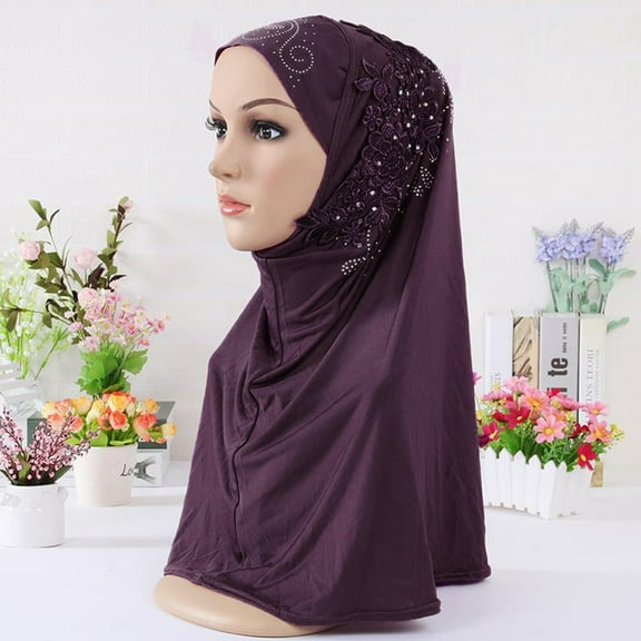 AKEGAMN Women Convenient Hijab Shawl Crepe Double Loop Headscarf, Purple One Size