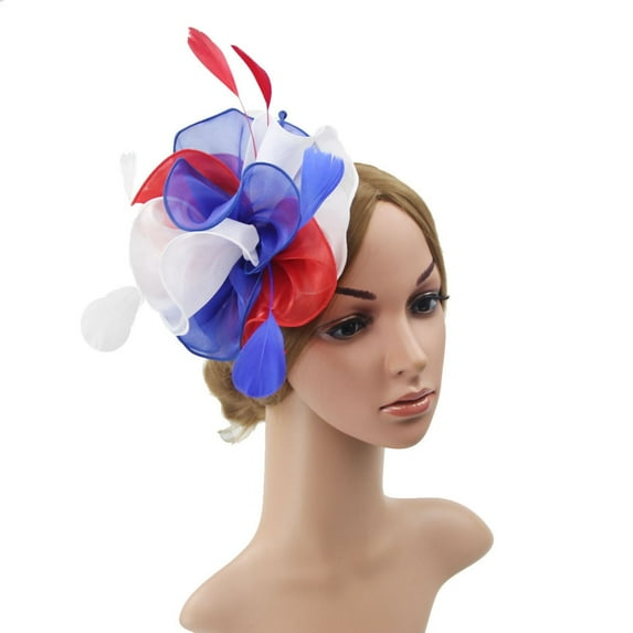 AKEGAMN Women Wedding Flower Mesh Feathers Hair Clip Tea Party Headband, Multicolor One Size