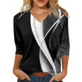 thumbnail image 1 of AKEGAMN Women's 3/4 Sleeve V-Neck Casual Tunic Top 2025, Black S-3XL, 1 of 4