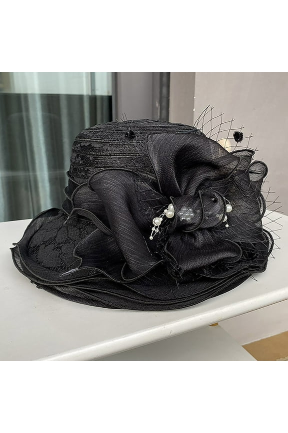 Women's Black Wide Brim Fascinator Wedding Church Hat, Black A
