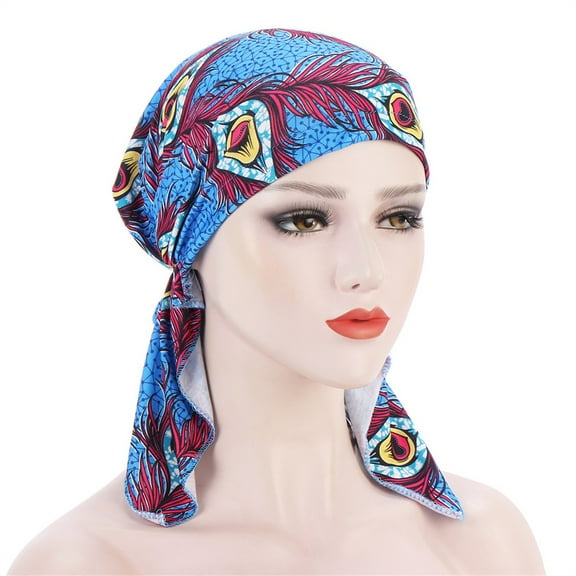 AKEGAMN Women's Casual Floral Turban Hat Printed Muslim Headwear Baseball Cap, Blue One Size