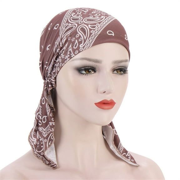 AKEGAMN Women's Casual Floral Turban Hat Printed Muslim Headwear Baseball Cap, Brown One Size