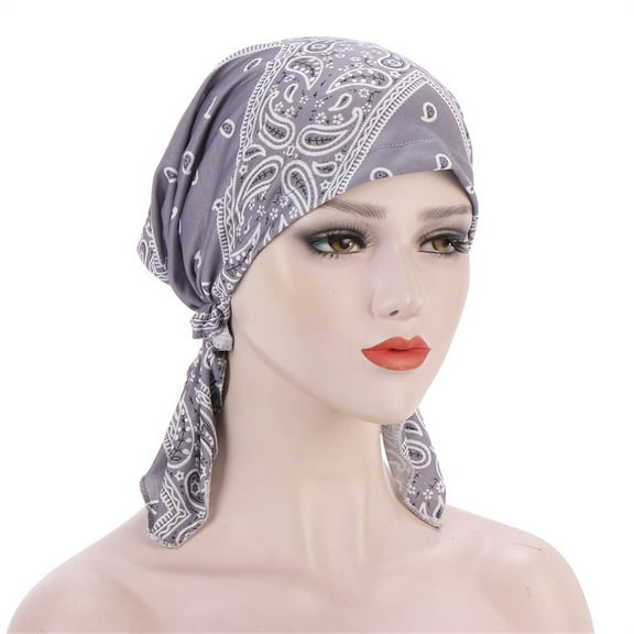 AKEGAMN Women's Casual Floral Turban Hat Printed Muslim Headwear Baseball Cap, Gray One Size
