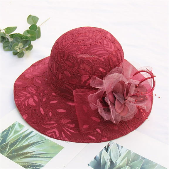 AKEGAMN Women's Church Fascinator Bridal Tea Wedding Hat, Red One Size