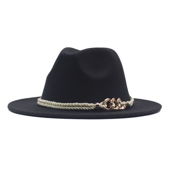 AKEGAMN Women's Classic Wide Floppy Panama Fedora Hat Belt Buckle, Black One Size