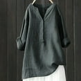 thumbnail image 1 of AKEGAMN Women's Cotton Linen V-Neck 3/4 Sleeve Oversized Casual Tunic Blouse, Gray S-5XL, 1 of 3