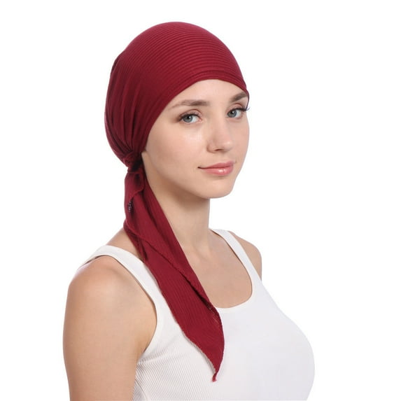 AKEGAMN Women's Cotton Tail Muslim Hair Wrap Turban Hat, Red One Size