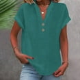 thumbnail image 1 of AKEGAMN Women's Fashion Casual Linen V-Neck Button Short Sleeve T-Shirt, Blue S-5XL, 1 of 6